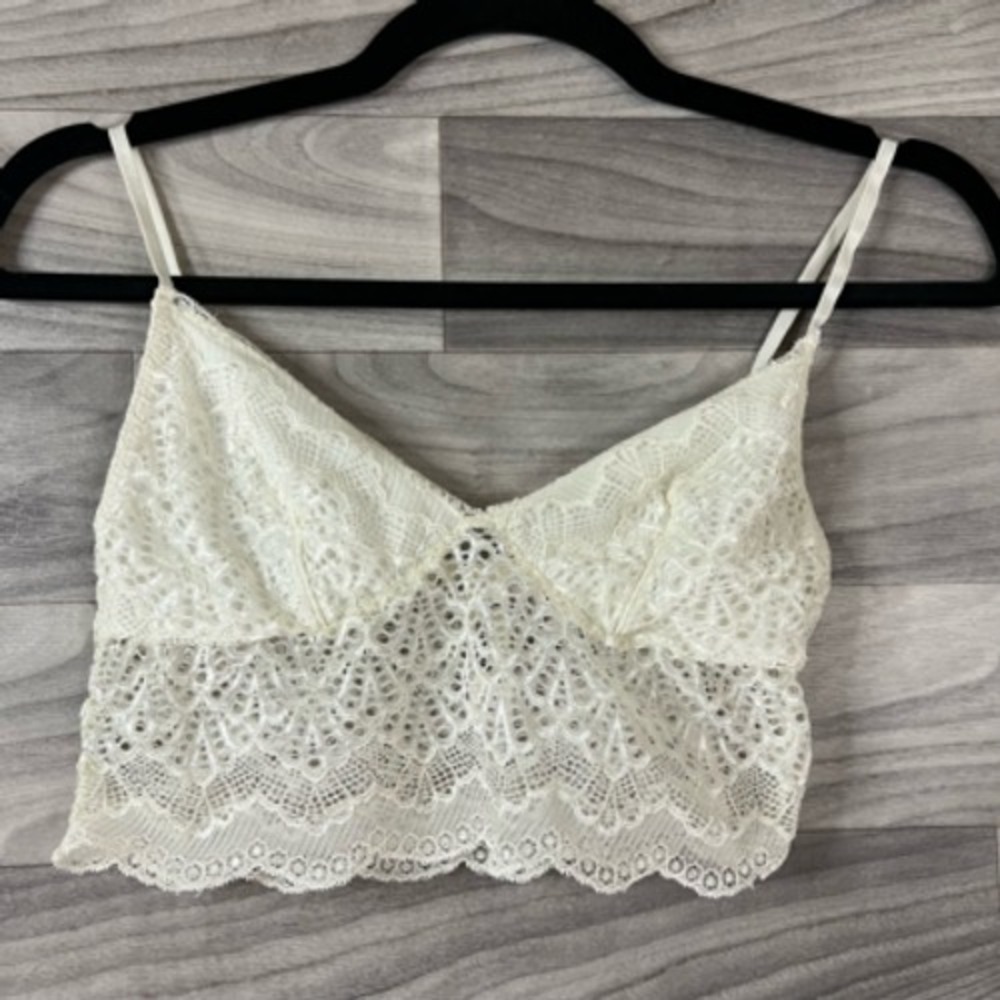 Anemone Womens Bralette Bra Beige Wire Free Adjustable Lace Lined Pullover M